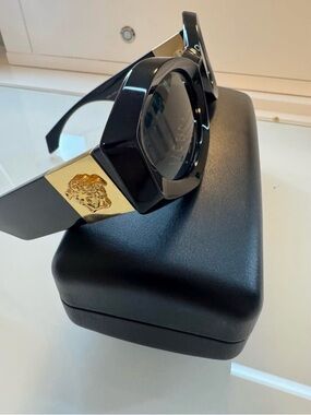 Versace Black Frame Sunglasses with Gold Medusa Accents